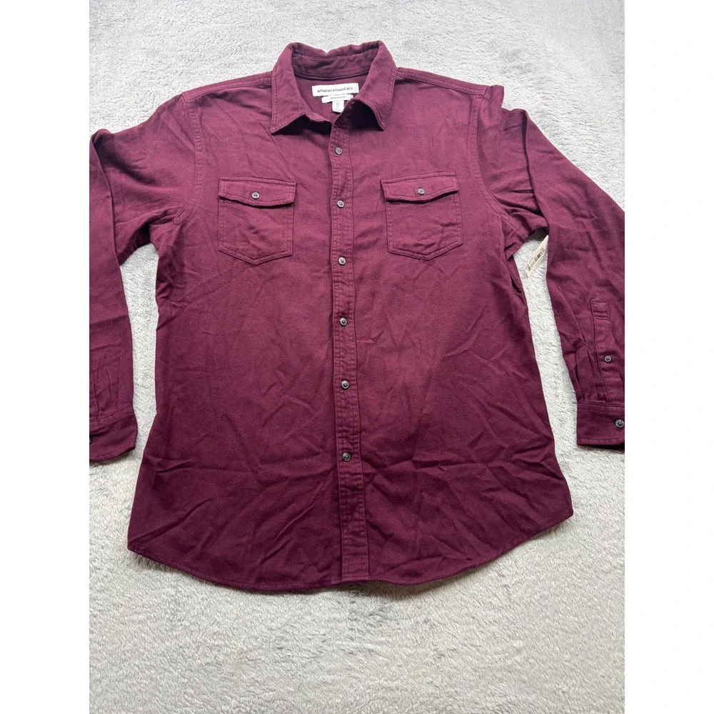 Amazon Essentials Mens Slim Fit‎ Flannel Shirt Burgundy MAE25002FL18 Large NWT
